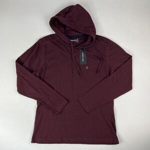 NWT Jared Lang Cranberry L/S Cotton Poly Hooded Henley Pullover Mens Size Medium